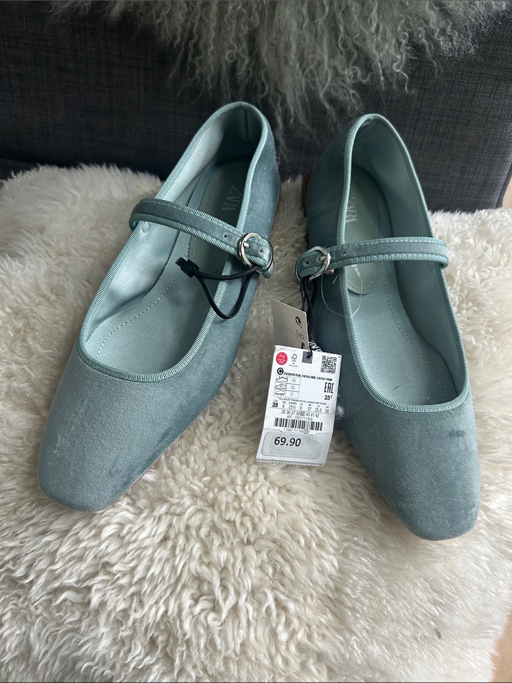 Zara Mint Green Mary Jane Flats with Buckle Strap